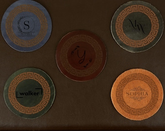 Personalized Leather Coasters – Custom Round Drink Coasters, Housewarming Gift