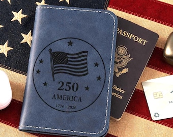 Benutzerdefinierte Passhülle, personalisierte Leder-Passhülle, Amerika 250 Reisebrieftasche, USA 250-jähriges Jubiläumsgeschenk