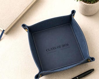 Graduation Gift Leather Valet Tray, Personalized Catchall Tray, Custom Desk Organizer for Him