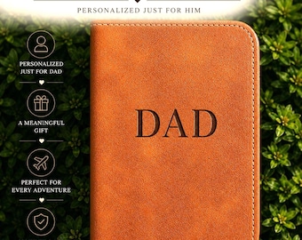 Personalized Leather Passport Holder, Handmade Travel Document Wallet for Dad