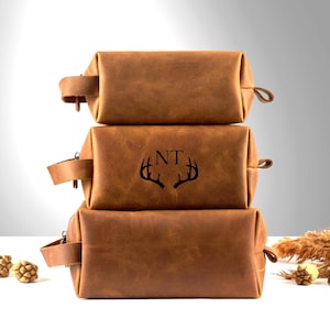 Personalized Men’s Toiletry Bag – Leather Dopp Kit, Anniversary or Father's Day Gift