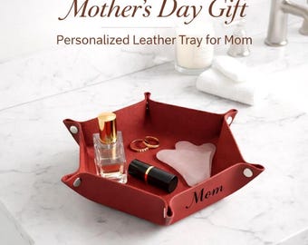 Bandeja de cuero personalizada para mamá, regalo del Día de la Madre, bandeja organizadora de joyas, organizador de tocador personalizado, regalo para ella.