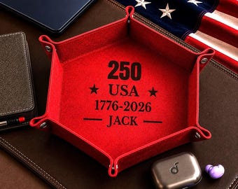 Amerikanskt läderbetjäntbricka för 250-årsjubileum – Patriotisk skrivbordsorganisatör, gåva 1776-2026