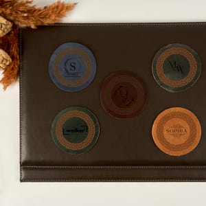 Personalized Leather Coasters for Housewarming Gift, Custom Leather Coasters for Him, Personalized Round Leather Coasters for Wedding Gifts