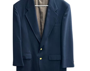 Blazer Bill Blass vintage de los años 80, azul marino, botones dorados, chaqueta de traje para hombre.