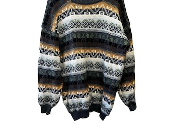 Vintage Pincho Poncho Fair Isle Alpaca Wool Nordic Knit Pullover Peruvian