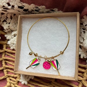 Gold bangle 18k gold plated with pickleball charms