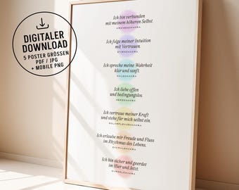 Chakra Poster German Affirmations – Spiritual Wall Art, Yoga Decor, Meditation, Mindfulness, Gift, Esoteric Download