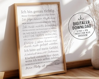 Affirmationsposter – minimalistisches Typografie Poster mit positiven Glaubenssätzen für Achtsamkeit, Selbstliebe und Coaching als Download