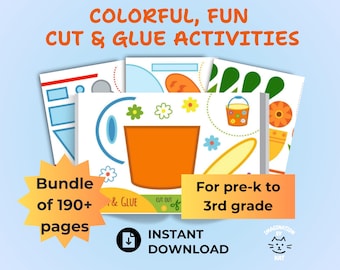Cut and Glue Activity Book | 190+ Pages of Fun Learning | Printable Preschool & Kindergarten Crafts