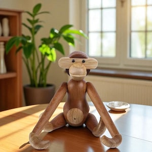 Danish Vintage Style Wooden Monkey – Mid Century Modern Kay Bojesen Inspired Decor – Scandinavian Design Toy – 1950s Wood Animal Art
