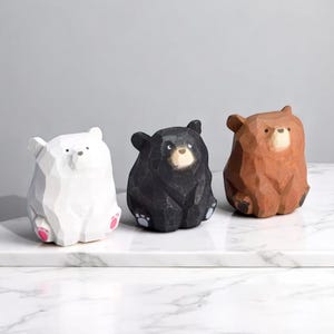 Hand Carved Wooden Bear Figurine: Rustic Desk Decor