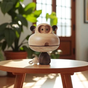 Handmade Wooden Monkey Figurine: Nordic Minimalist Desk Decor