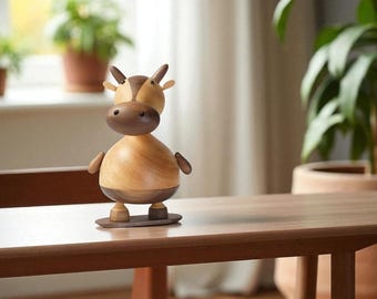Handmade Wooden Cow Music Box: Rustic Farmhouse Decor