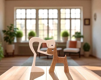 Handmade Wooden Man and Dog Sculpture: Rustic Home Decor
