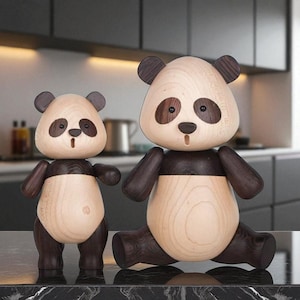 Handmade Wooden Panda Figurine – Cute Nursery Decor – Animal Wood Ornament – Panda Statue Gift – Rustic Home Decor – Baby Shower Gift