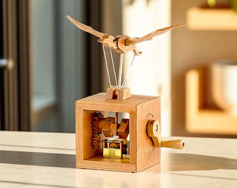 手作りの木製フライングバードオルゴール、手回しドラゴンオルゴール