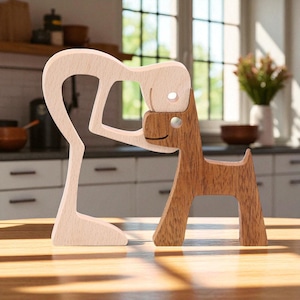 Original Wooden Man and Dog Sculpture | Handmade Wood Figurine | Rustic Home Decor | Unique Gift for Him | Dog Lover Art Piece