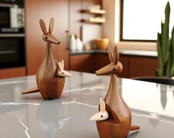 Figura de canguro de madera de teca hecha a mano: decoración rústica para el hogar