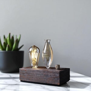 Small Wooden Desk Lamp | Minimalist Industrial Table Light | Reclaimed Wood Rectangle Lamp | Personalized Rustic Gift for Him