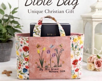 Embroidered Quilted Bible Bag: Handmade Floral Cotton Christian Gift
