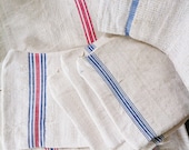 GRAIN SACK Zippered Pouch - Vintage grain sack bag with French Stripes - Blue Stripes