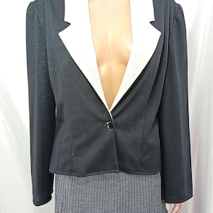 Vintage Black White Blazer Contrast Lapel 80s 90s Tailored Jacket Minimalist Oversized Retro Classic Shoulder pads pin up Size L Fits M/L