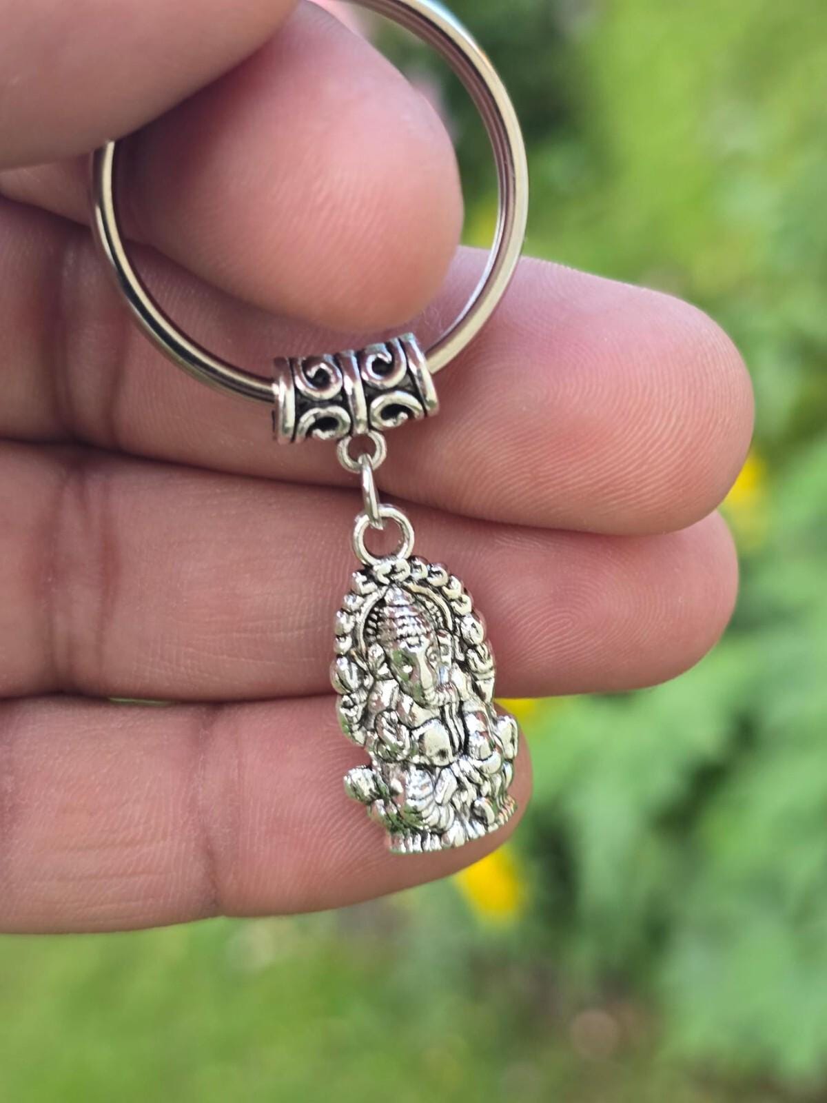 VIROM Two Sided Ganesh Ji | Ganesha | Ganpati Ji (R-5) Silver Metal Keychain for Car Bike Men
