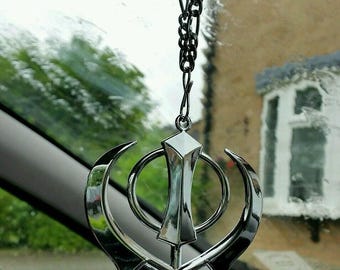 Large khanda stainless steel punjabi sikh hanging pendant car mirror hanger p2