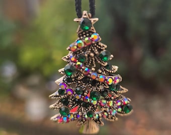 Christmas tree brooch pin vintage look gold plated broach celebrity queen ccca pendant black dori necklace luck charm xmas elegant gift