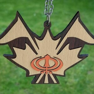 Pendentif sikh en bois khanda feuille d'érable nishan sahib pendentif miroir de voiture kk5k punjabi
