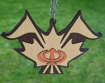Pendentif sikh en bois khanda feuille d'érable nishan sahib pendentif miroir de voiture kk5k punjabi