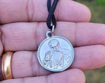 Guru nanak ji guru gobind pendant sikh silver plated black dori necklace ll4 new