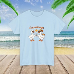 Camiseta divertida con piel de gallina de ganso, playera playera de dibujos animados, playera de animales, playera de pájaros geniales, playera de gansos con puños apretados, playera acogedora y estética