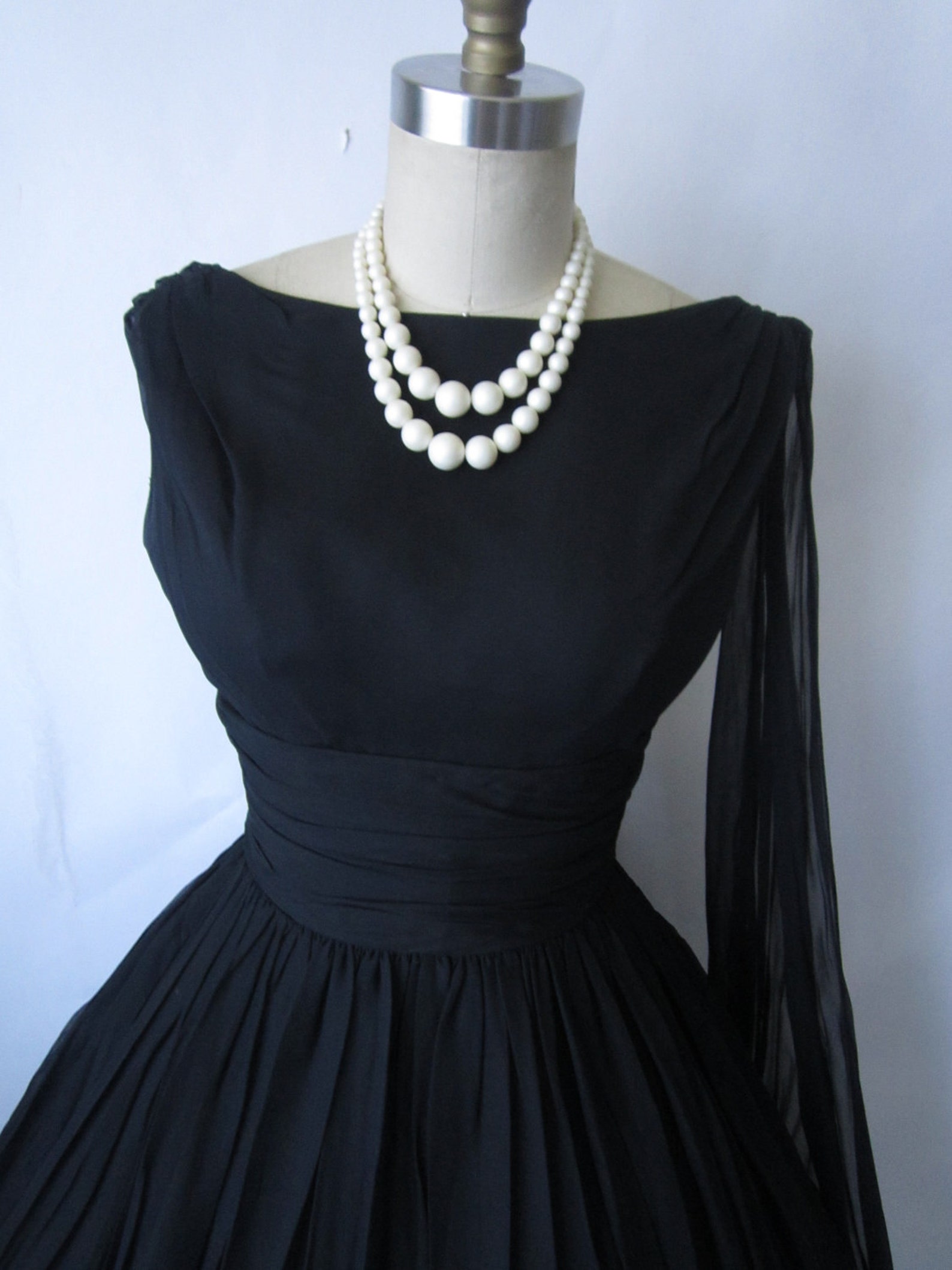 Vestido años 50 / negro gasa completo cóctel Vintage 1950 Etsy