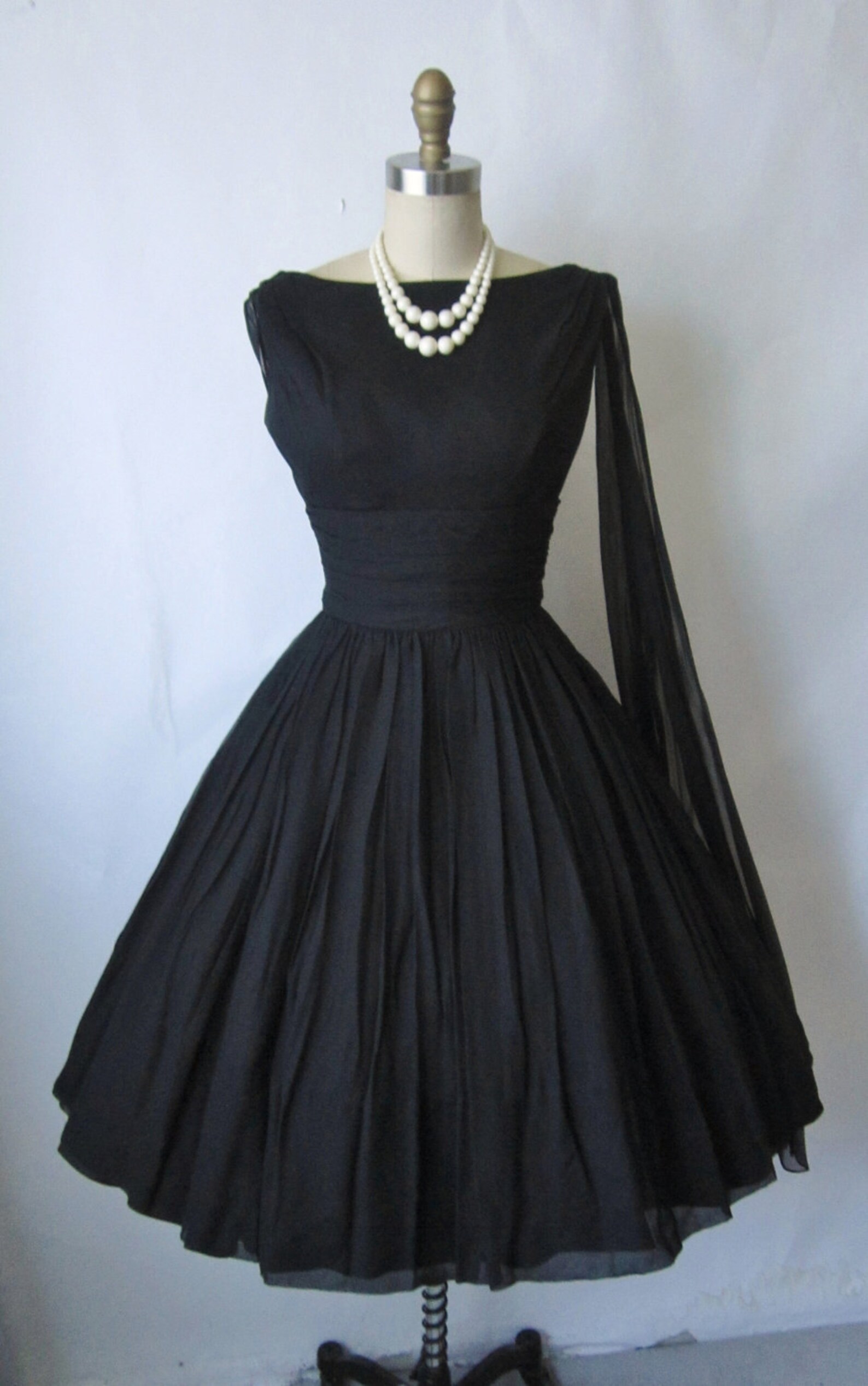 Vestido años 50 / negro gasa completo cóctel Vintage 1950 Etsy