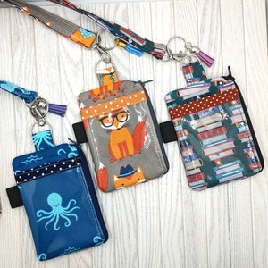Lanyard Zipper Wallet Badge ID Holder Clear Pocket Lanyard For Teachers For Students / Back To School Nurse ID Rifle Paper Co & Cute Fabric