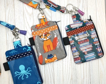 Lanyard Zipper Wallet Badge ID Holder Clear Pocket Lanyard For Teachers For Students / Back To School Nurse ID Rifle Paper Co & Cute Fabric