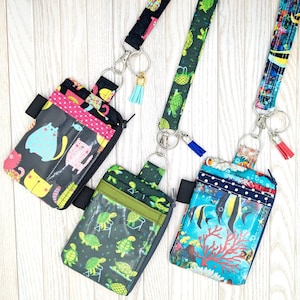 Cordón con cremallera para billetera, porta credencial de identificación, cordón de bolsillo transparente para profesores, estudiantes, enfermeras, cordón de separación, Rifle Paper Co & Cute Fabric