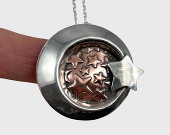 Moon Necklace, Silver Moon Necklace, Mixed Metal Jewelry, Gift For Her, Love You To The Moon And Back, Gift For Mom, Robin Wade Jewelry,3276