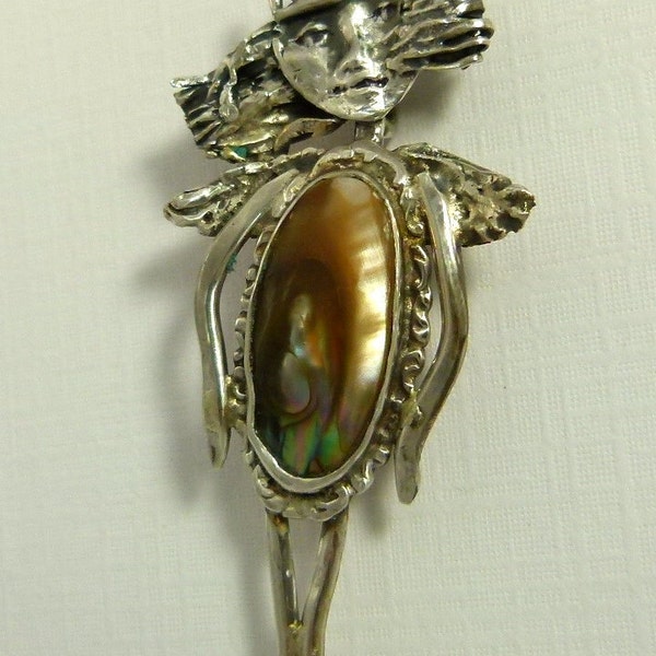 Angel Morgan Loves The Ocean -Upcycled Sterling Silver, Abalone, And PMC - Art Jewelry Pendant - 865