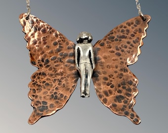 Butterfly Girl,Sterling Silver and Copper,Necklace for Women,Artisan Made Jewelry, Robin Wade Jewelry, 3297