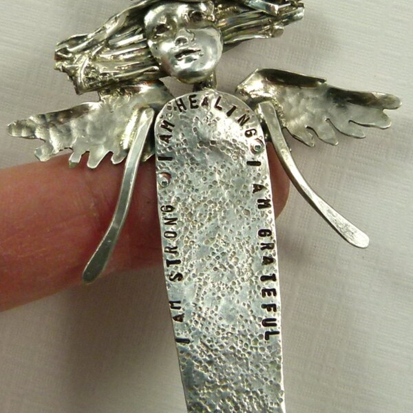 Angel Adelyn Is Healing - Up Cycled Sterling Silver And PMC - Art Jewelry Pendant - 1142