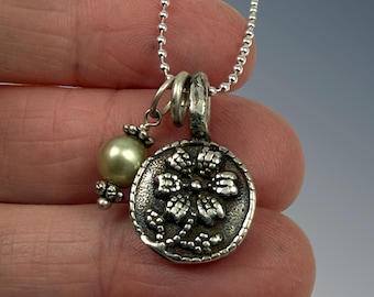 Flower Necklace, Charm Jewelry, Sterling Silver, Unique Gift For Her, Christmas Present, Jewelry For Women, OOAK, Robin Wade Jewelry, 3285