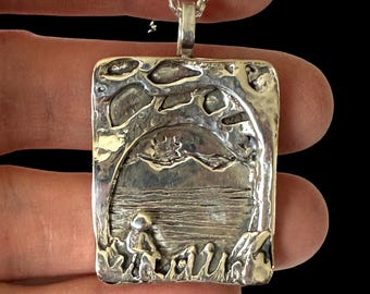 Upcycled Sterling Silver Nature Necklace, Tree Scene Pendant, Jewelry For women, Gift For Her, Robin Wade Jewelry, 3278