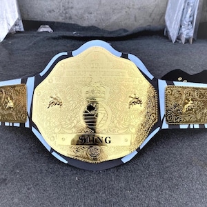 World Heavyweight Wrestling Championship Belt Replica: Brass Plate, Cowhide Leather