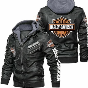 Men’s Harley Davidson New Motorcycle HD Genuine Embroidered Leather JACKET, Harley Davidson Hooded Biker Leather Jacket