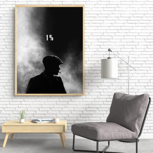 1 Percent Silhouette Wall Art – Peaky Blinders Inspired Gangster Poster with Smoke Effect, Dark Aesthetic Canvas for Men’s Room or Office