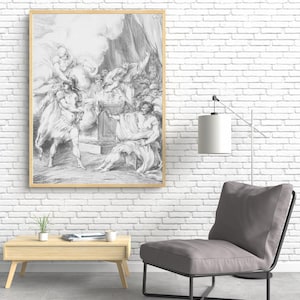 Barocke Mythologie Bleistiftzeichnung – Dramatischer historischer Kunstdruck mit Göttern, Wolken und Gefühlen für klassische Kunstliebhaber & Galeriewanddekor