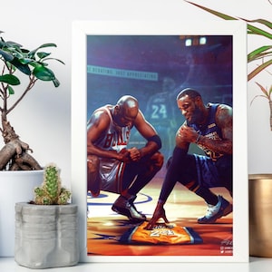 RIP Kobe Tribute Poster – Michael Jordan & LeBron James Kneeling Art | Basketball Legends Memorial Wall Print
